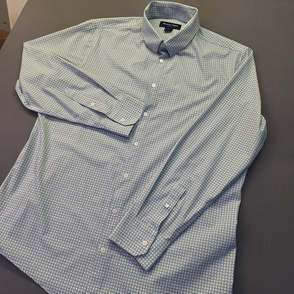 Mizzen + Main Leeward Trim Fit Shirt XL Blue Geometric Stretch 1WS-1916 Mens